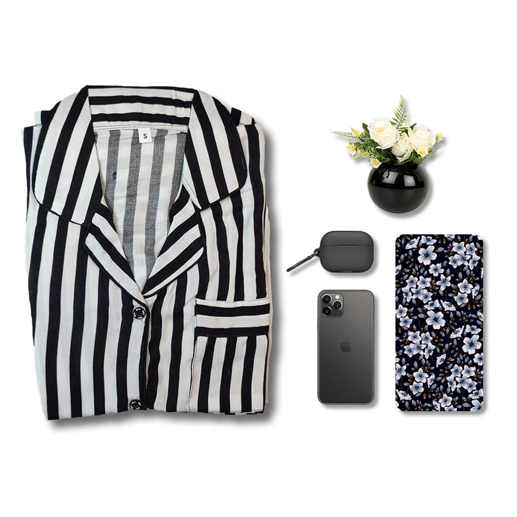 White -Black Stripped Pj